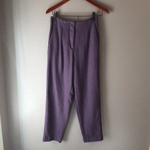 Massimo Dutti Purple Wool High-Waist Pleated Lined Pants Trousers Size 4